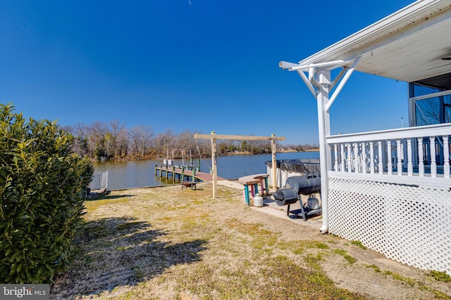 view of dock featuring a water view