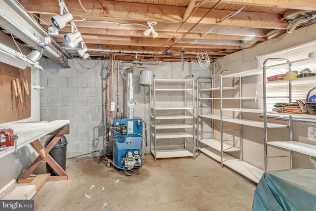 basement featuring a heating unit