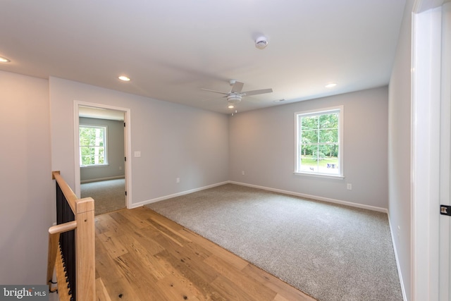 103 Matte Ln, Havre De Grace, MD 21078 - empty room with light colored carpet, ceiling fan, baseboards, recessed lighting, and light wood-style flooring