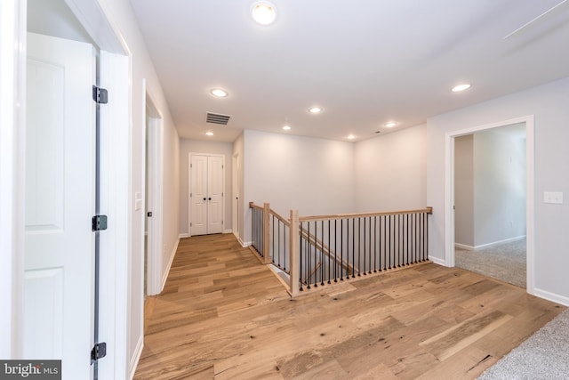 103 Matte Ln, Havre De Grace, MD 21078 - hall with an upstairs landing, wood finished floors, baseboards, and recessed lighting