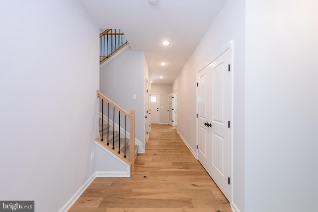 103 Matte Ln, Havre De Grace, MD 21078 - corridor with stairway, light wood-style floors, recessed lighting, and baseboards