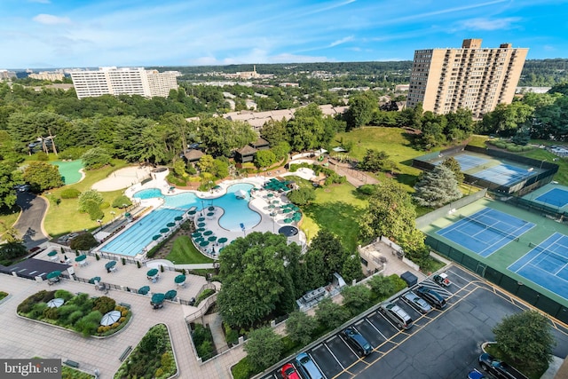 birds eye view of property featuring a view of city