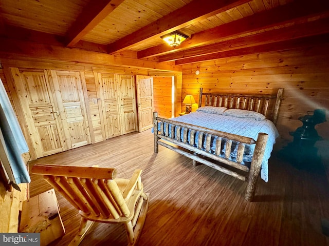 1608 Woodyard Rd, Grafton, WV 26354 - bedroom with wood finished floors, wooden walls, wooden ceiling, and beamed ceiling
