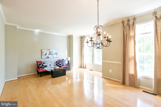 10202 Sherman Heights Pl Unit 48, Columbia, MD 21044 - sitting room with a chandelier, wood finished floors, ornamental molding, and baseboards