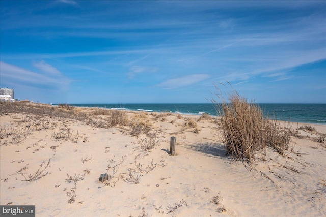 property view of water featuring a beach view