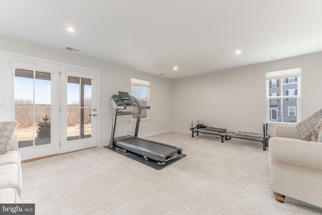 153 Glory Maple Ln, Downingtown, PA 19335 - exercise area with recessed lighting, carpet, visible vents, and baseboards