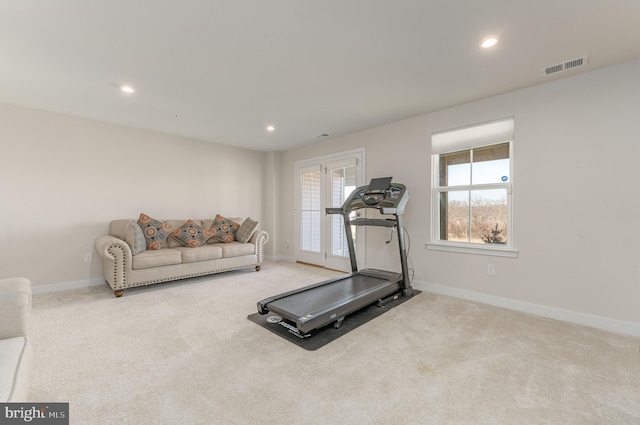153 Glory Maple Ln, Downingtown, PA 19335 - exercise room with a wealth of natural light, visible vents, carpet, and recessed lighting
