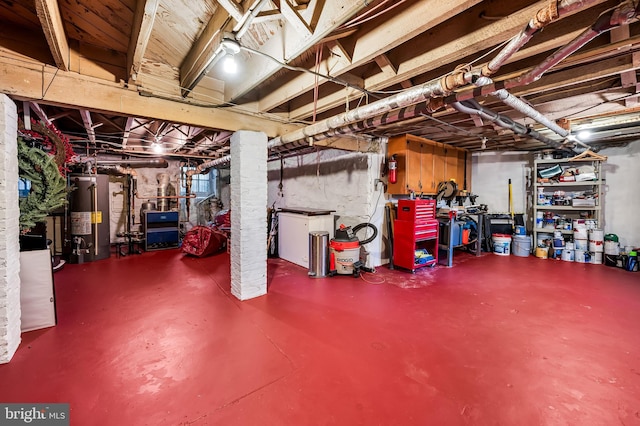 unfinished basement with water heater