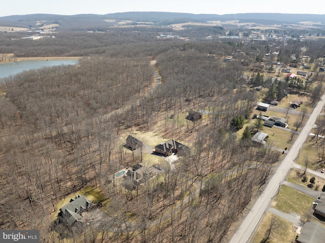 drone / aerial view featuring a water view