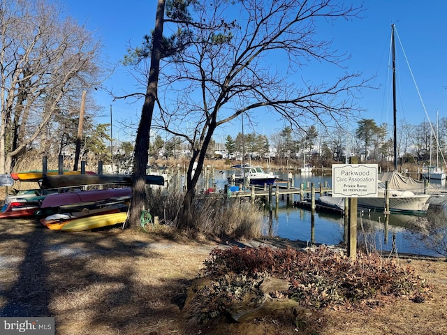 dock area featuring a water view