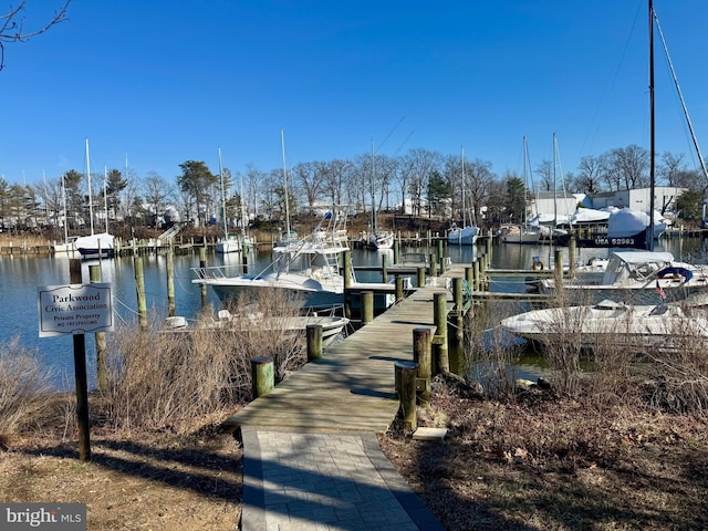 dock area featuring a water view