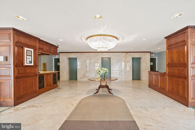 reception area with a chandelier