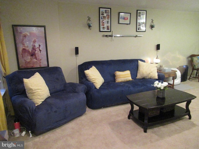 living area featuring carpet flooring