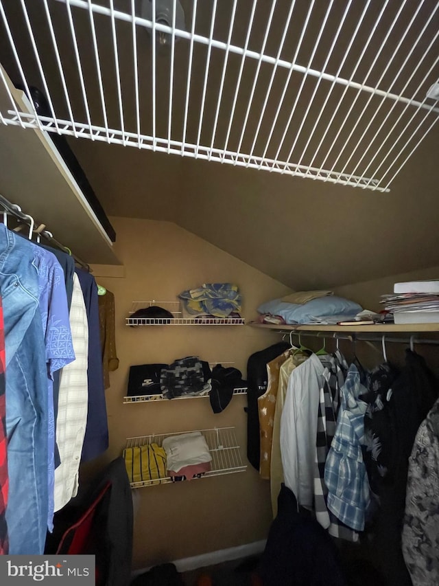 walk in closet featuring vaulted ceiling