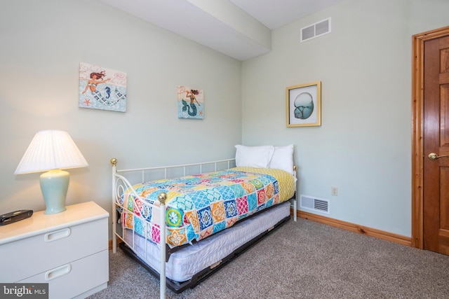 bedroom featuring carpet, visible vents, and baseboards