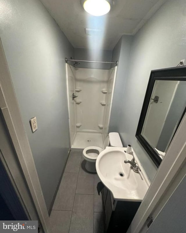 2837 Stouton St, Philadelphia, PA 19134 - full bathroom with walk in shower, tile patterned floors, toilet, and vanity
