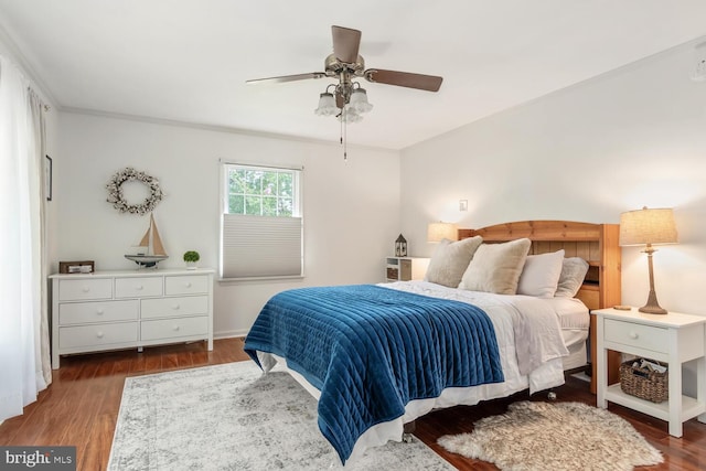 bedroom with a ceiling fan and wood finished floors