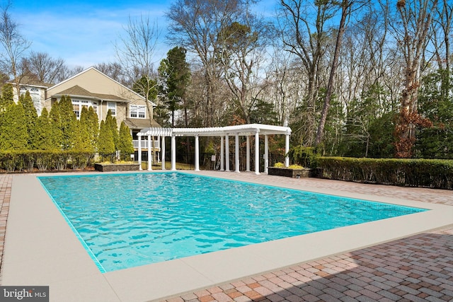 view of pool featuring a patio area, a fenced in pool, and a pergola