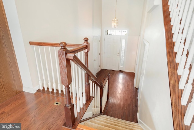 entrance foyer with a high ceiling, baseboards, and wood finished floors