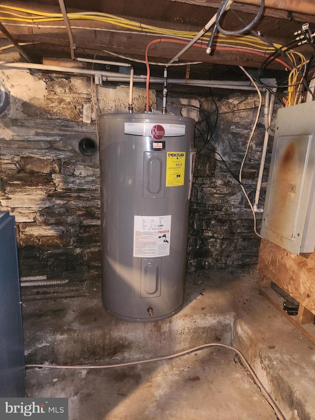 utility room featuring water heater and electric panel