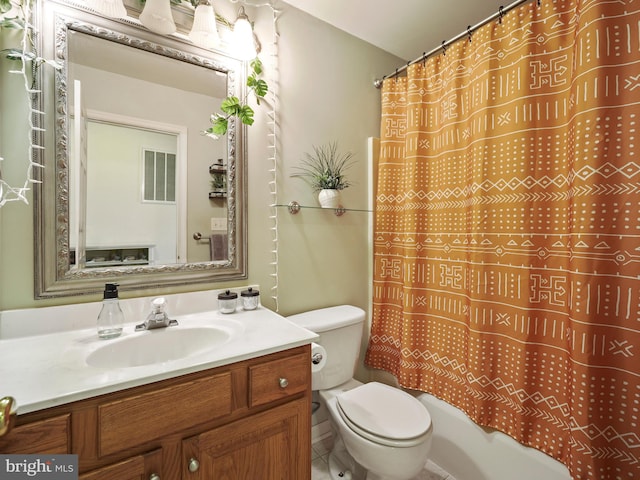 full bath featuring visible vents, vanity, and toilet