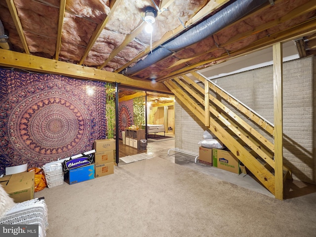 unfinished basement featuring carpet