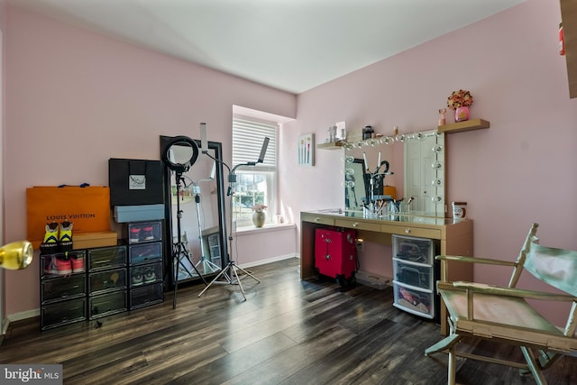 office featuring wood finished floors and baseboards