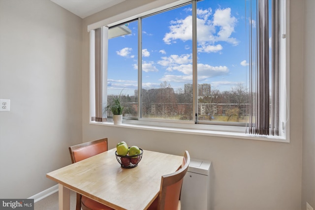 dining space featuring baseboards