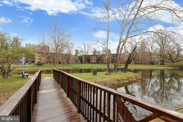 exterior space with a water view