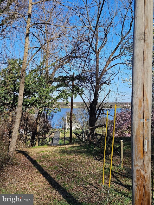 view of yard with a water view