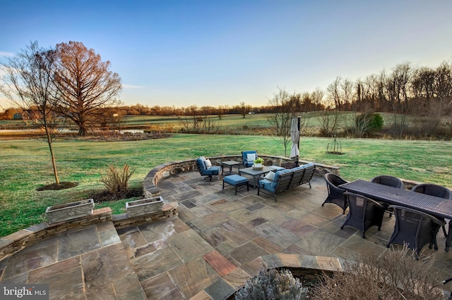 view of patio / terrace featuring a rural view and outdoor lounge area