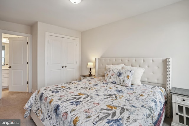 carpeted bedroom with a closet