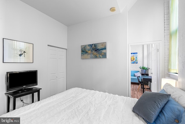 bedroom featuring a closet and wood finished floors