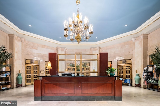 reception featuring a chandelier