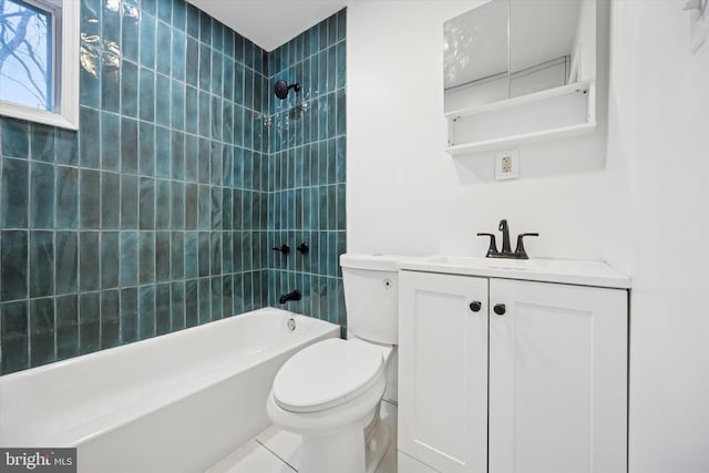 full bath featuring bathing tub / shower combination, vanity, and toilet