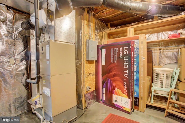 unfinished basement with heating unit