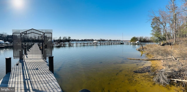 view of dock with a water view