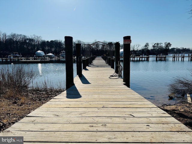 view of dock featuring a water view