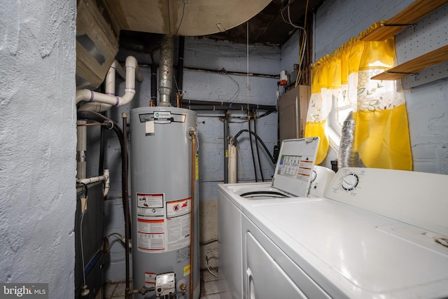 utility room featuring water heater and washer and dryer