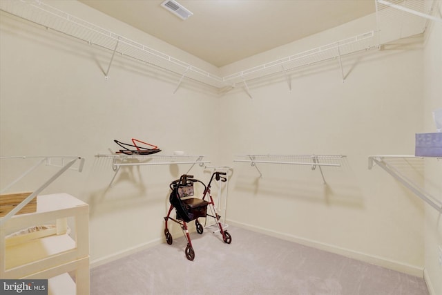 spacious closet featuring carpet floors and visible vents