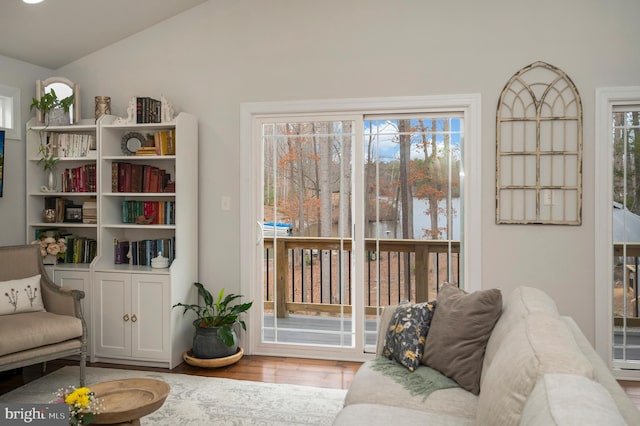 interior space featuring lofted ceiling and wood finished floors