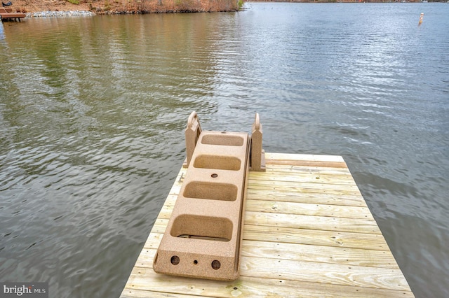 view of dock with a water view