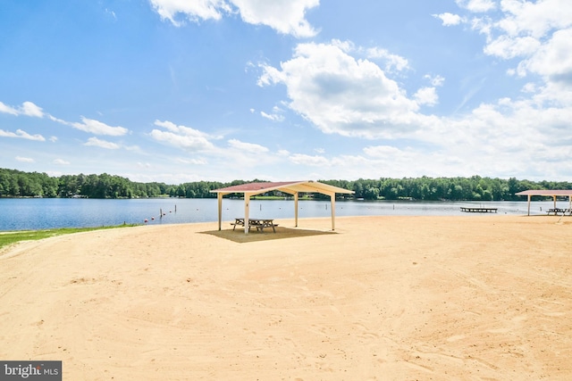 view of community with a water view and a view of trees