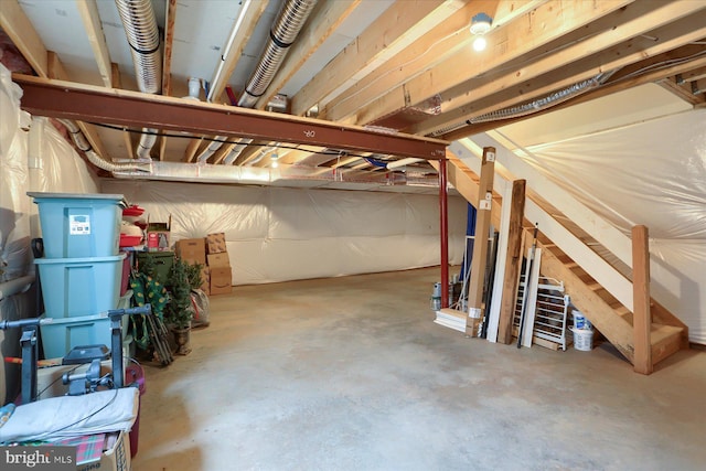 view of unfinished basement