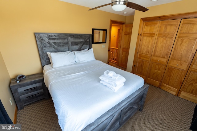 bedroom featuring a ceiling fan and carpet flooring