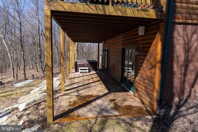 view of patio featuring a hot tub