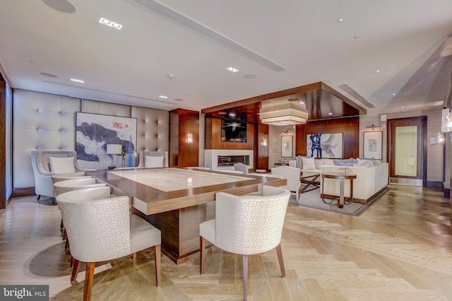 dining room with a fireplace