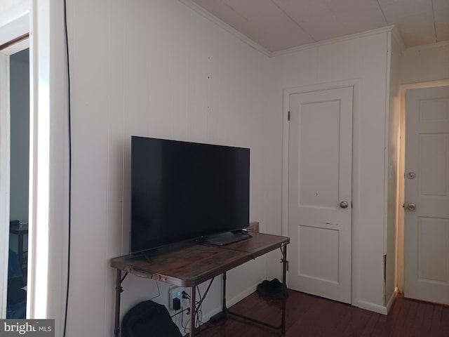 interior details with crown molding and wood finished floors