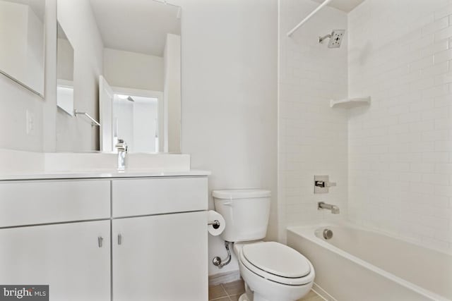 full bathroom with vanity, bathtub / shower combination, and toilet