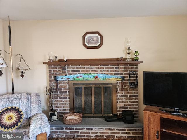 living area with a fireplace